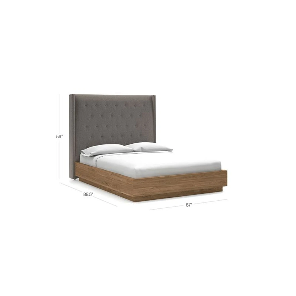 Ronin Queen Headboard with Batten Plinth-Base Bed Felt Grey