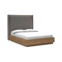 Ronin Queen Headboard with Batten Plinth-Base Bed Felt Grey