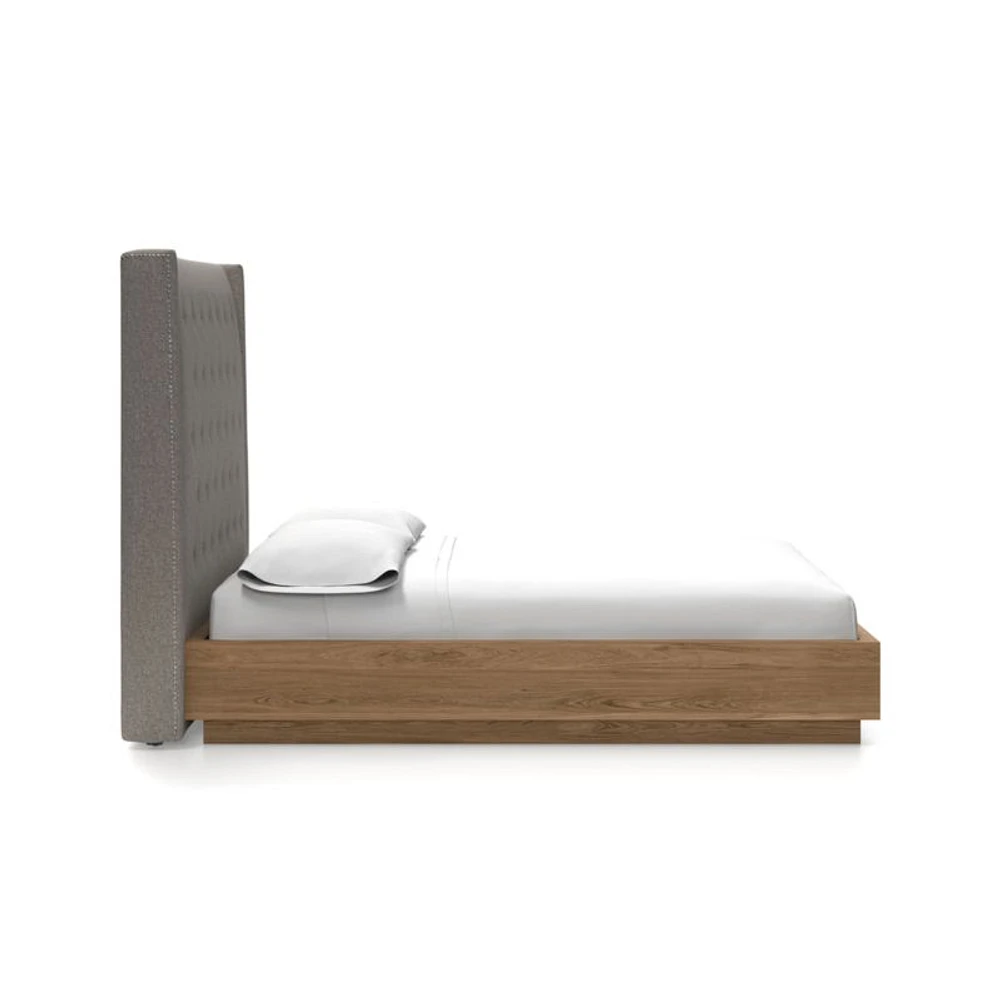 Ronin Queen Headboard with Batten Plinth-Base Bed Felt Grey