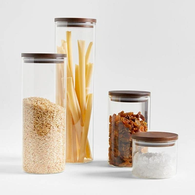 Complete Round Glass Canister Set with FSC-Certified Dark Acacia Wood Lids