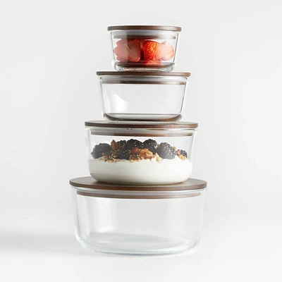 Piece Round Glass Food Storage Container Set with FSC-Certified Dark Acacia Wood Lids