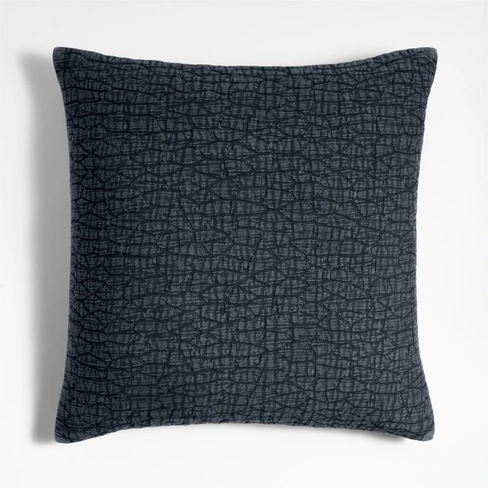 Ruched Jacquard Organic Cotton 20x20 Midnight Navy Throw Pillow Cover
