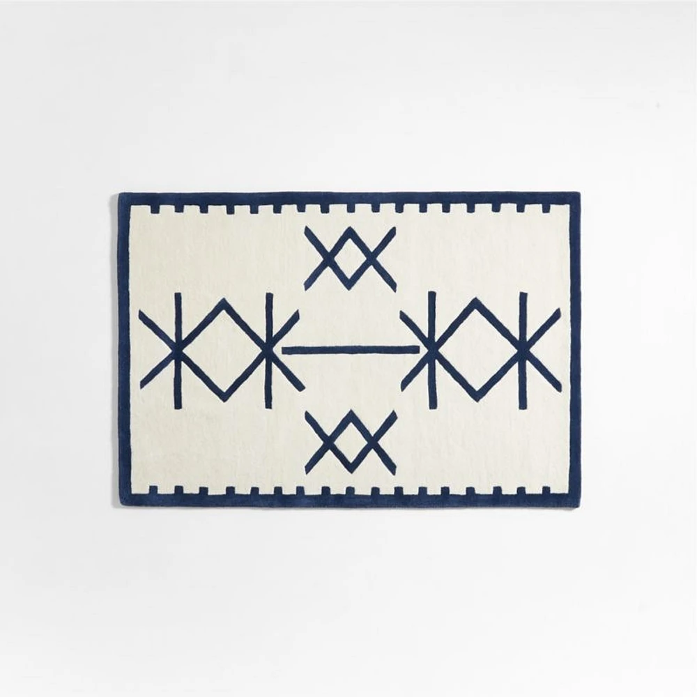 Ryka Responsibly Sourced Wool Navy Geometric Kids Rug 4x6