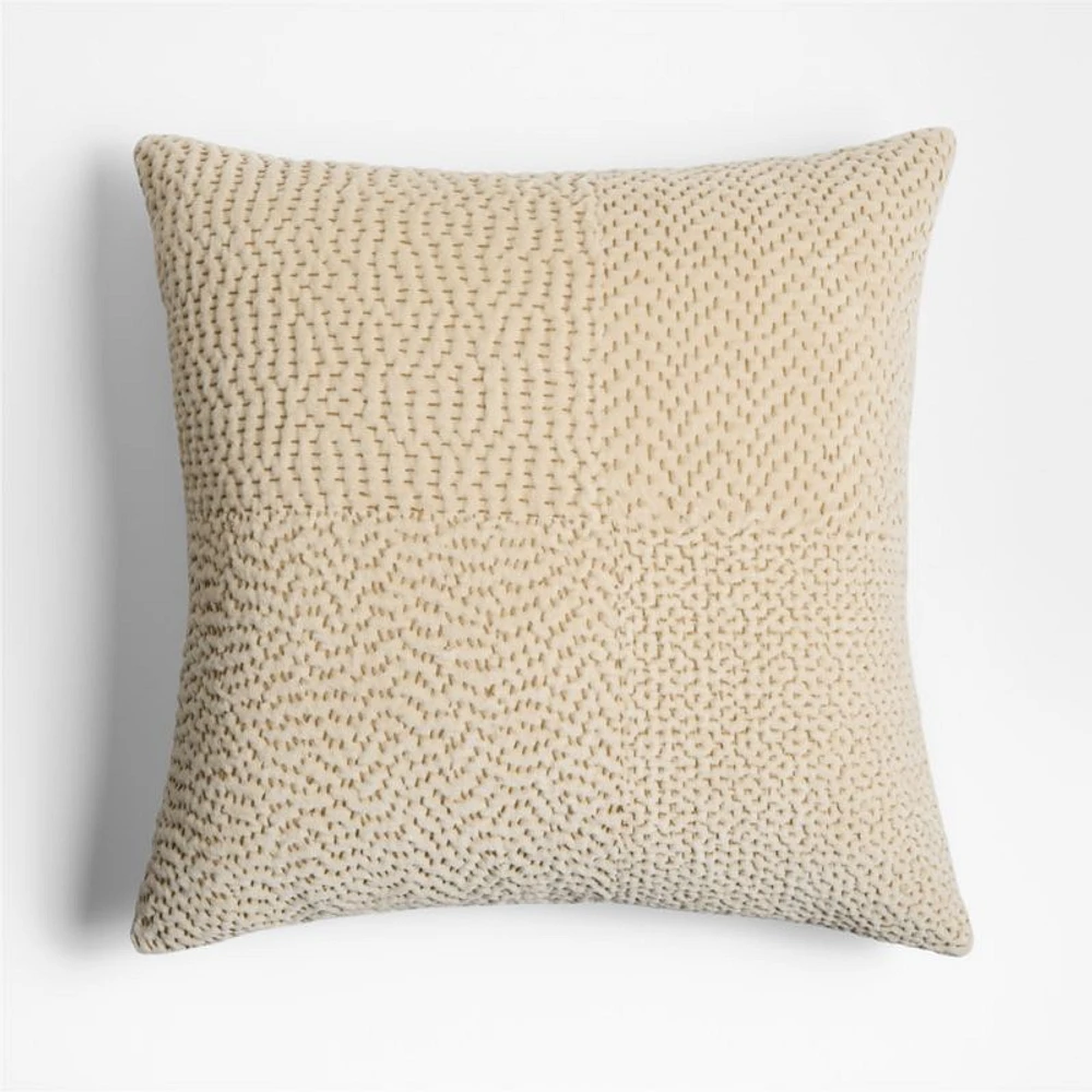 Sashiko Organic Cotton Velvet 20x20 Travertine Beige Throw Pillow Cover