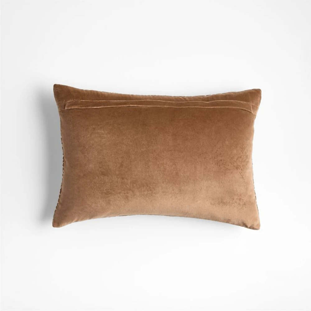 Sashiko Organic Cotton Velvet 22x15 Camel Tan Throw Pillow Cover