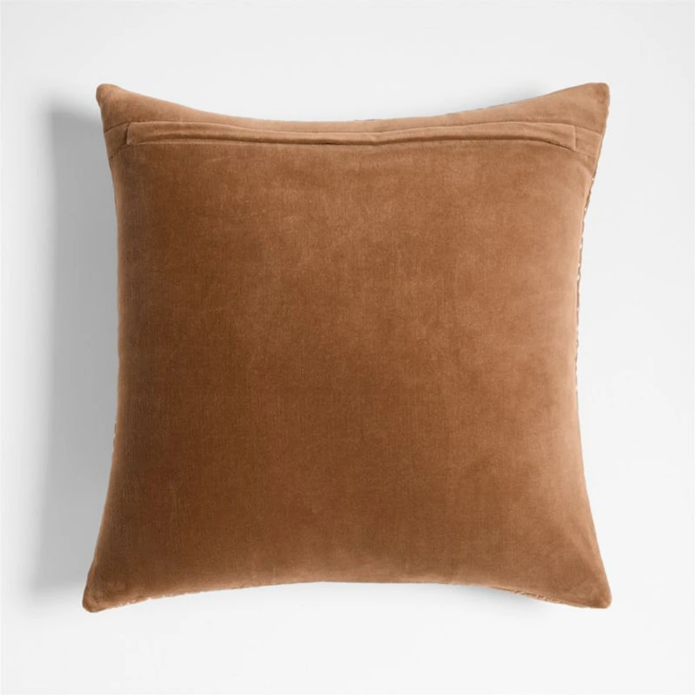 Sashiko Organic Cotton Velvet 20x20 Camel Tan Throw Pillow Cover