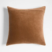 Sashiko Organic Cotton Velvet 20x20 Camel Tan Throw Pillow Cover