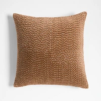 Sashiko Organic Cotton Velvet 20x20 Camel Tan Throw Pillow Cover