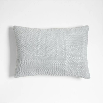 Sashiko Organic Cotton Velvet 22x15 Mist Blue Throw Pillow Cover