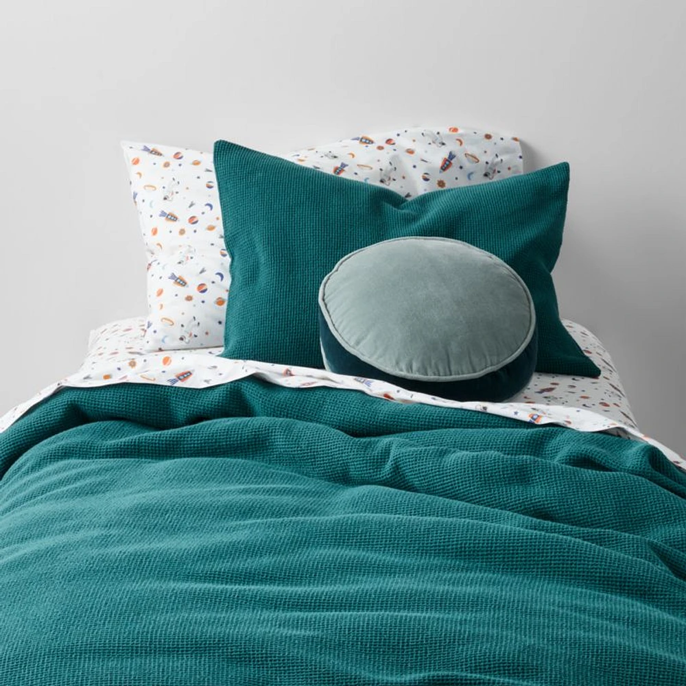 Scoop Teal Waffle Weave Organic Cotton Kids Twin Duvet Cover