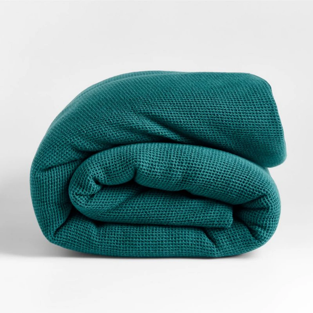 Scoop Teal Waffle Weave Organic Cotton Kids Twin Duvet Cover