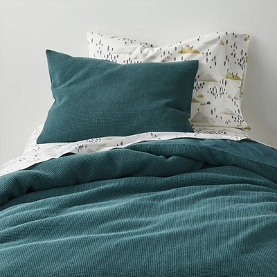 Scoop Teal Waffle Weave Organic Cotton Kids Twin Duvet Cover