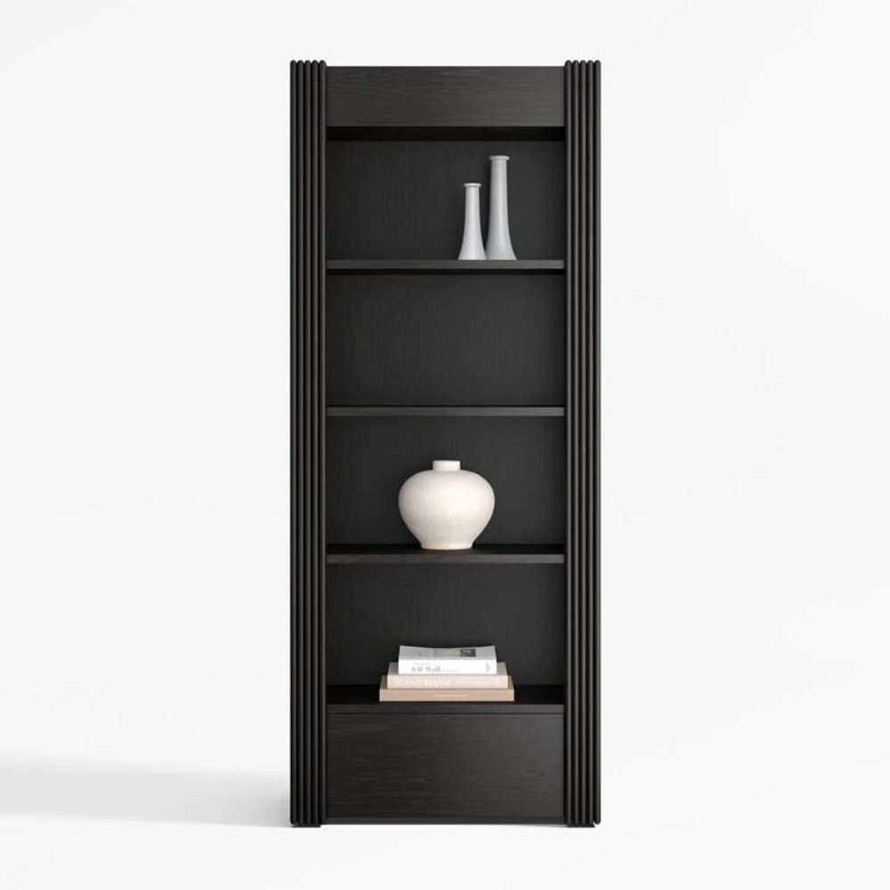 Siena 68" Black Wood 4-Shelf Storage Bookcase with Drawer, Set of 2