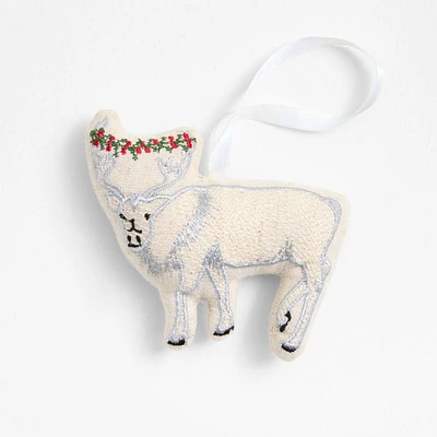 Silver Embroidered Caribou Christmas Ornament