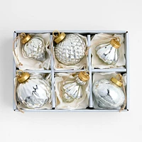 Silver Mercury Glass Christmas Ornaments, Set of 6