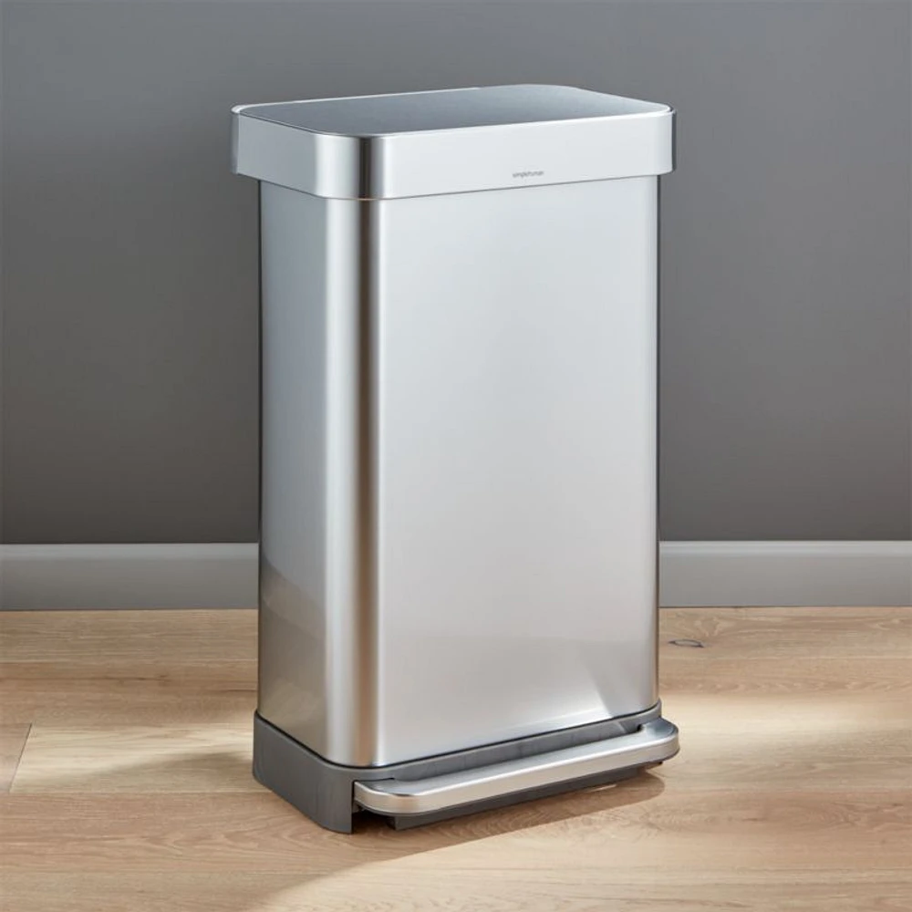 Simplehuman 45 Liter Rectangular Kitchen Trash Can with Liner Pocket, Stainless Steel