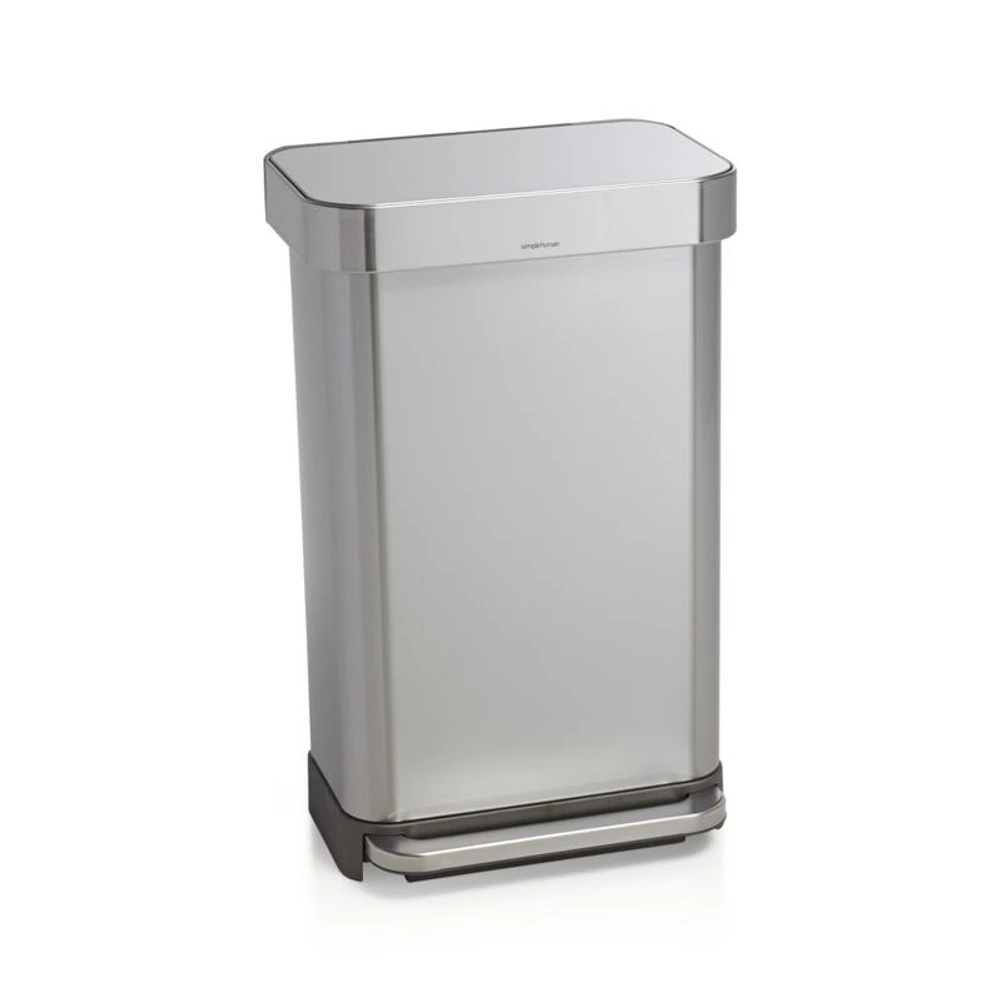 Simplehuman 45 Liter Rectangular Kitchen Trash Can with Liner Pocket, Stainless Steel