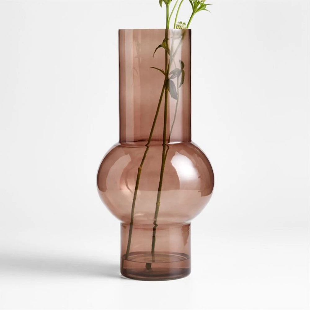Cleone Smoke Brown Glass Squat Vase 17.3"