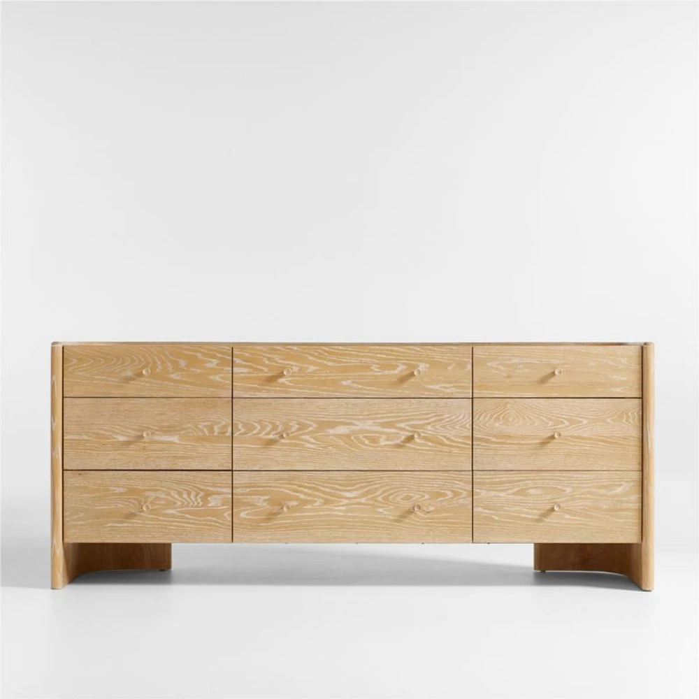 Soleri 77.9" Cerused Natural Oak Wood 9-Drawer Dresser