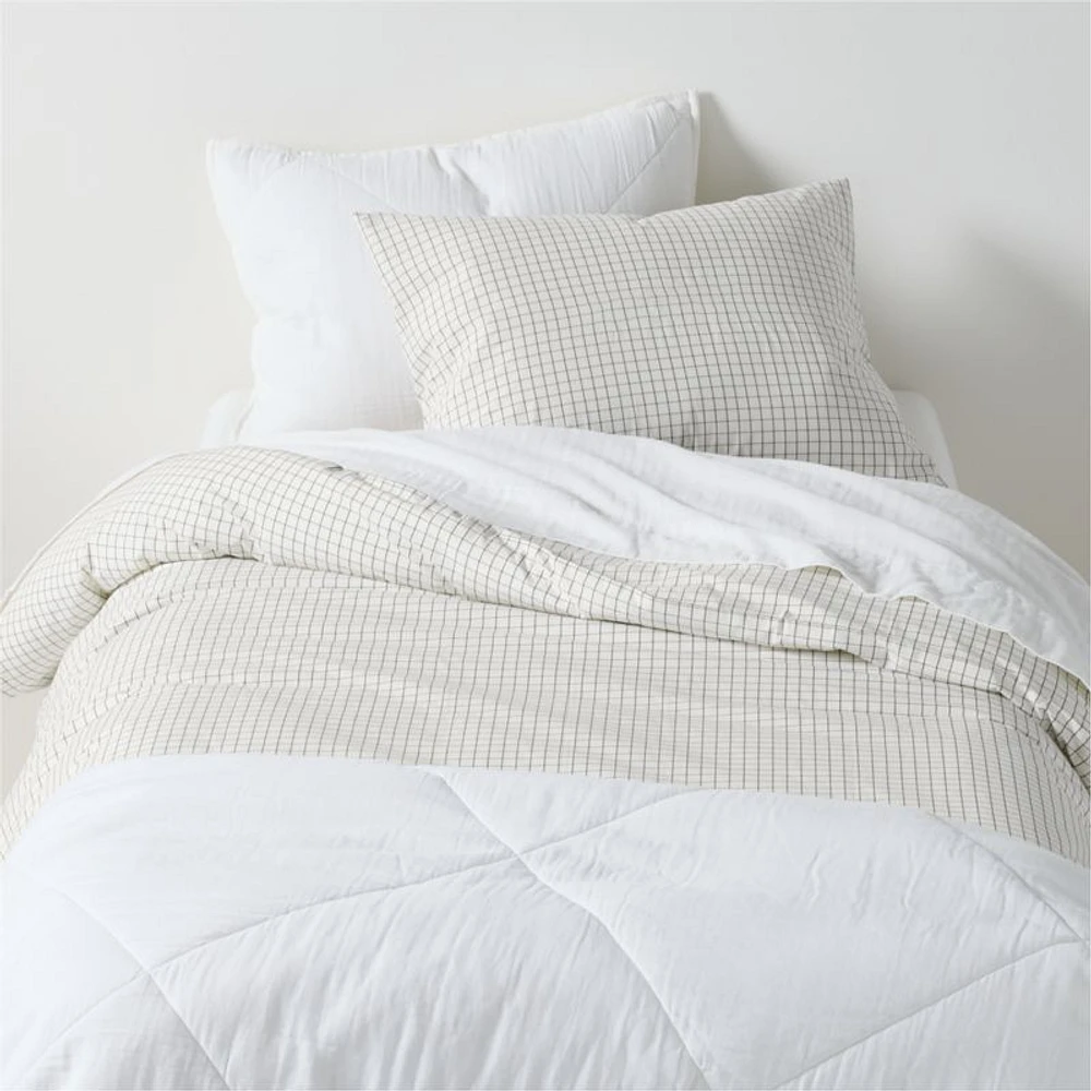 Stax Mini Grid Grey Yarn-Dyed Organic Cotton Kids Twin Duvet Cover
