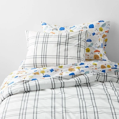 Stax Grey Organic Cotton Kids Twin Duvet Cover