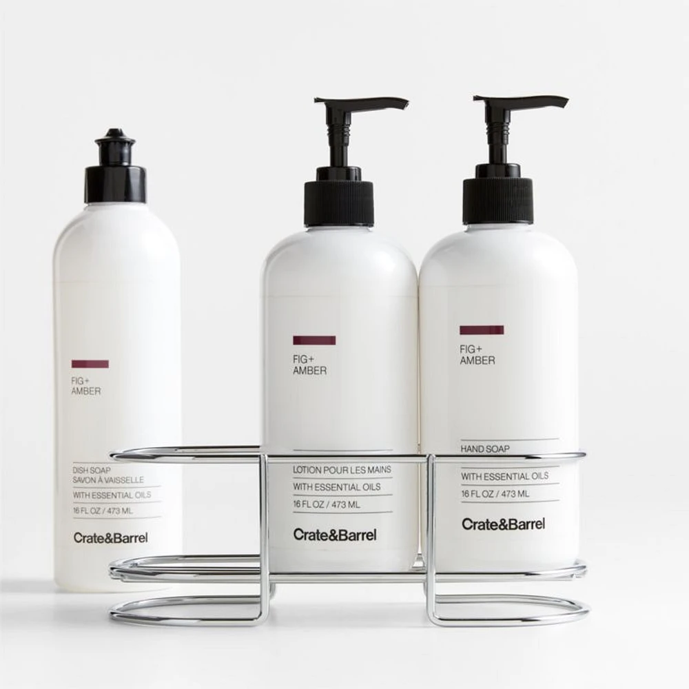 Fig + Amber Hand Soap, Lotion and Dish Soap Set with Stainless Steel Caddy