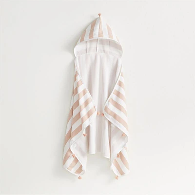 Pink Striped Organic Turkish Kids Hooded Towel with Tassels