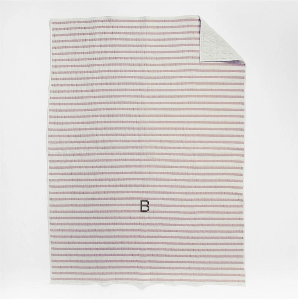 Classic Mauve Striped Waffle Weave Organic Cotton Kids Twin Quilt