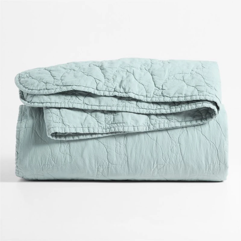 Sunwashed Misty Blue Dino Organic Cotton Kids Twin Quilt