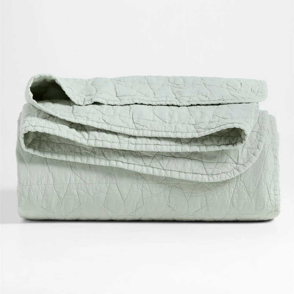 Sunwashed Seafoam Green Star Organic Cotton Kids Twin Quilt