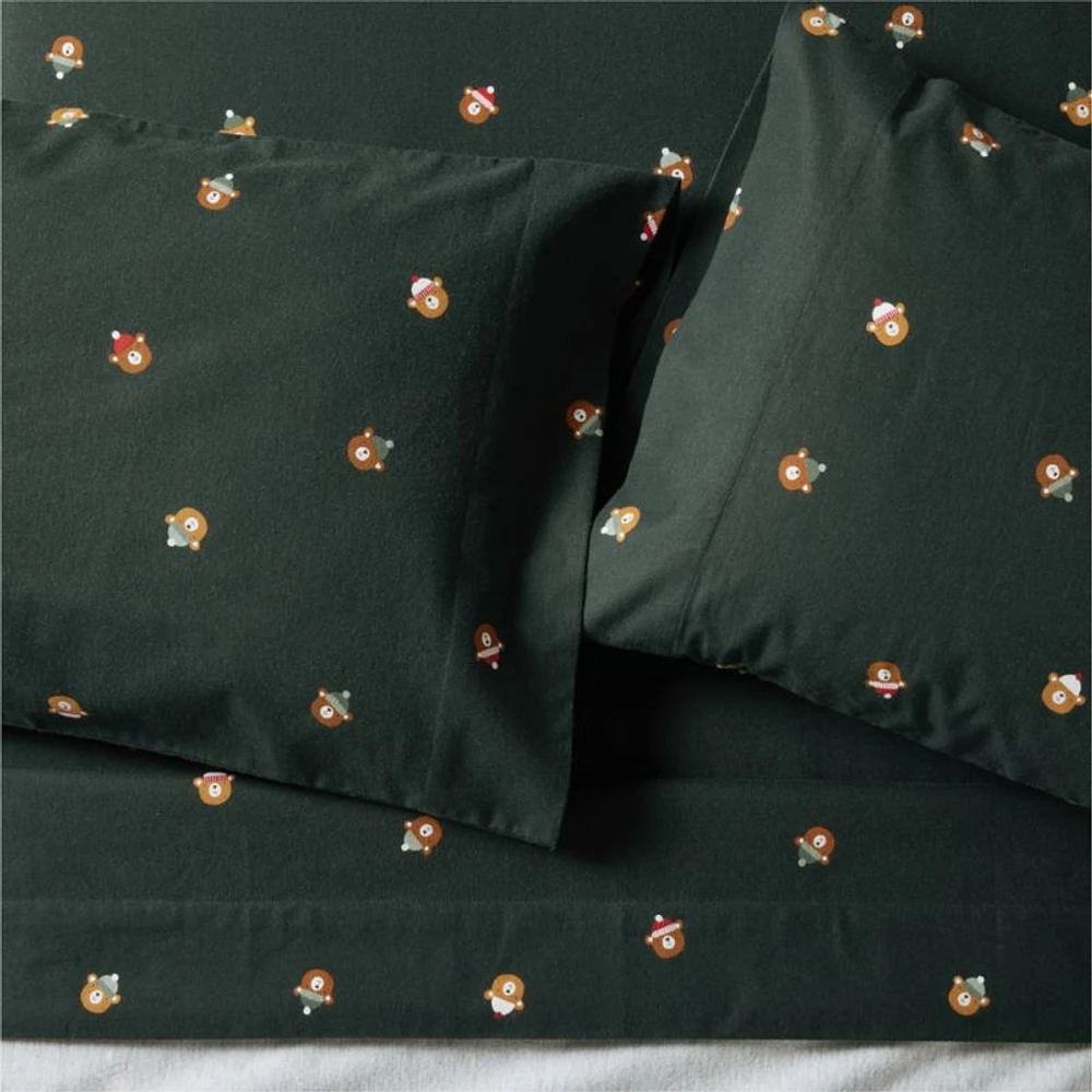 Supercozy Festive Bears Organic Cotton Flannel Kids Queen Sheet Set
