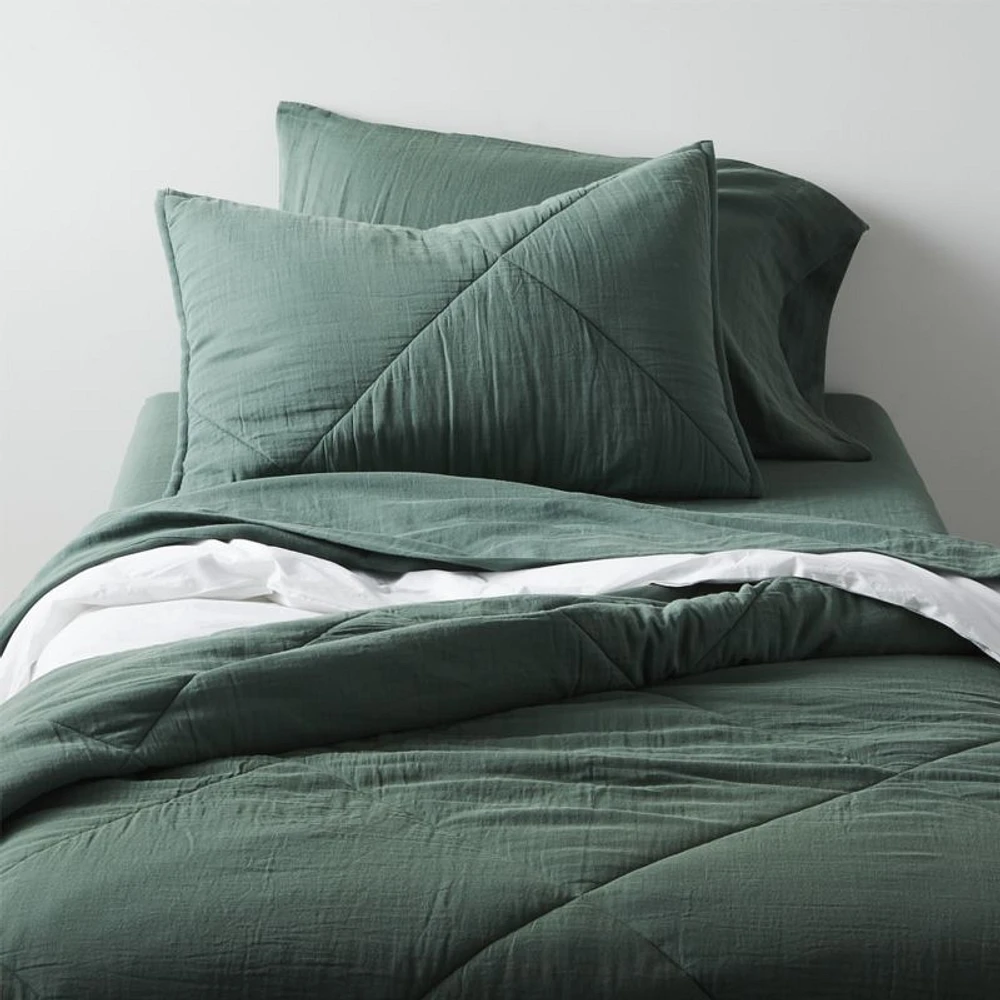Supersoft Pine Green Organic Cotton Gauze Kids Twin Quilt