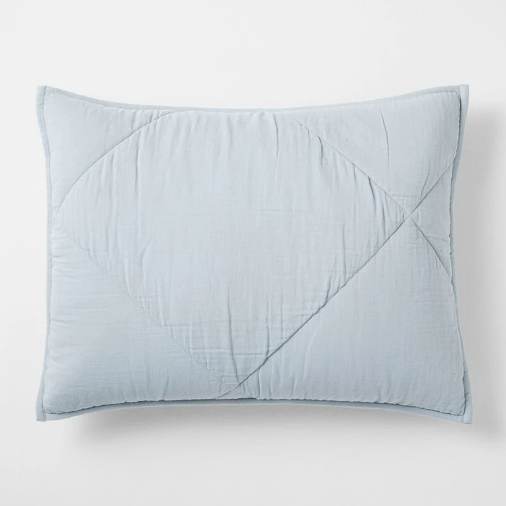 Supersoft Mist Blue Quilted Organic Cotton Gauze Kids Pillow Sham
