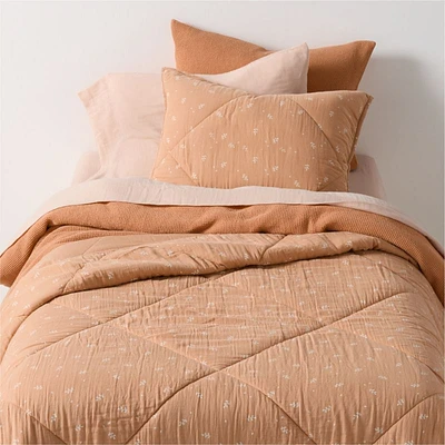 Supersoft Terracotta Leaf Print Organic Cotton Gauze Kids Twin Quilt