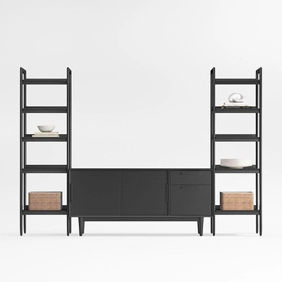 Tate 108.5" Black Wood Storage Media Console and Bookshelf Set