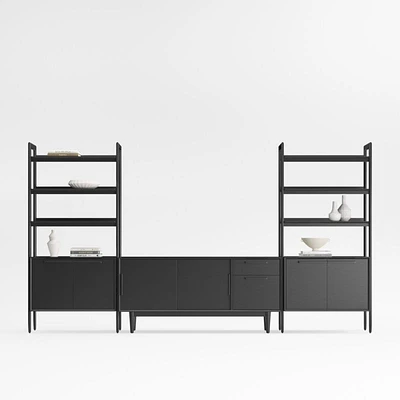 Tate 136.5" Black Wood Storage Media Console and Bookcase Set