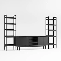 Tate 124" Black Wood Storage Media Console and Bookshelf Set