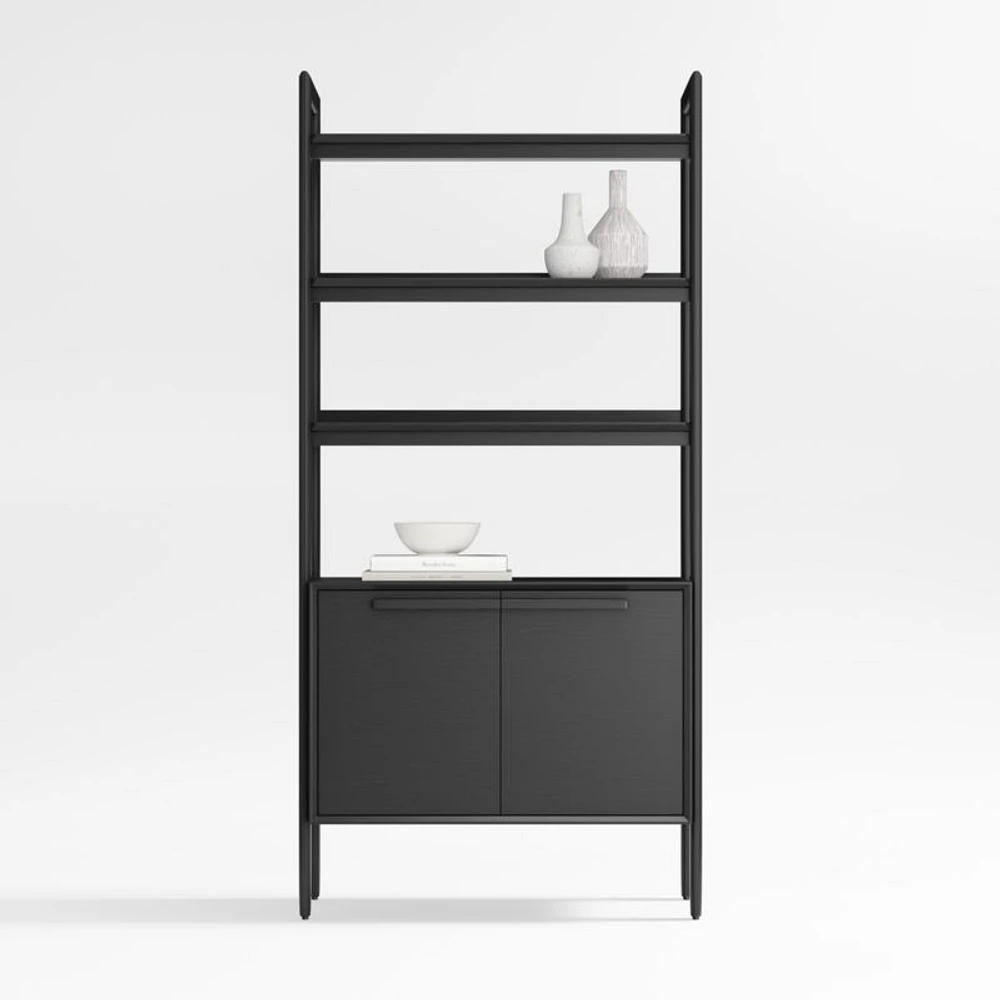 Tate 36" Black Wood 3-Shelf Storage Bookcase Cabinet