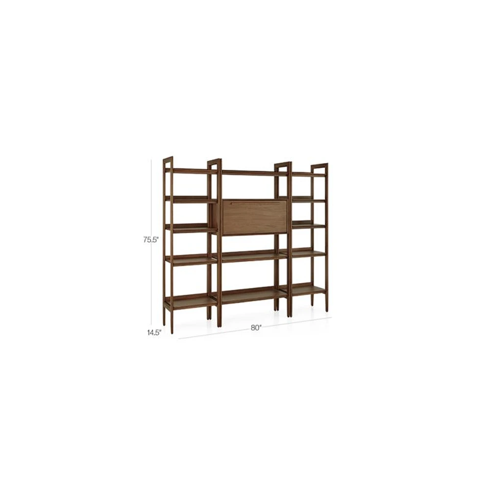 Tate 80" Walnut Bookcase Bar Cabinet with 2 Bookshelves