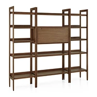 Tate 80" Walnut Bookcase Bar Cabinet with 2 Bookshelves