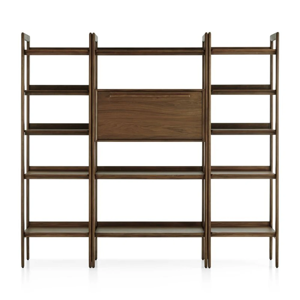 Tate 80" Walnut Bookcase Bar Cabinet with 2 Bookshelves