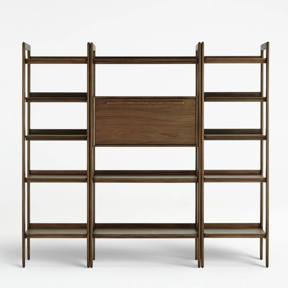Tate 80" Walnut Bookcase Bar Cabinet with 2 Bookshelves