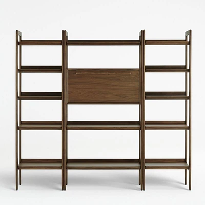 Tate 80" Walnut Bookcase Bar Cabinet with 2 Bookshelves