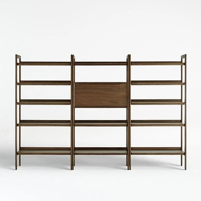 Tate 108" Walnut Bookcase Bar Cabinet with 2 Wide Bookshelves