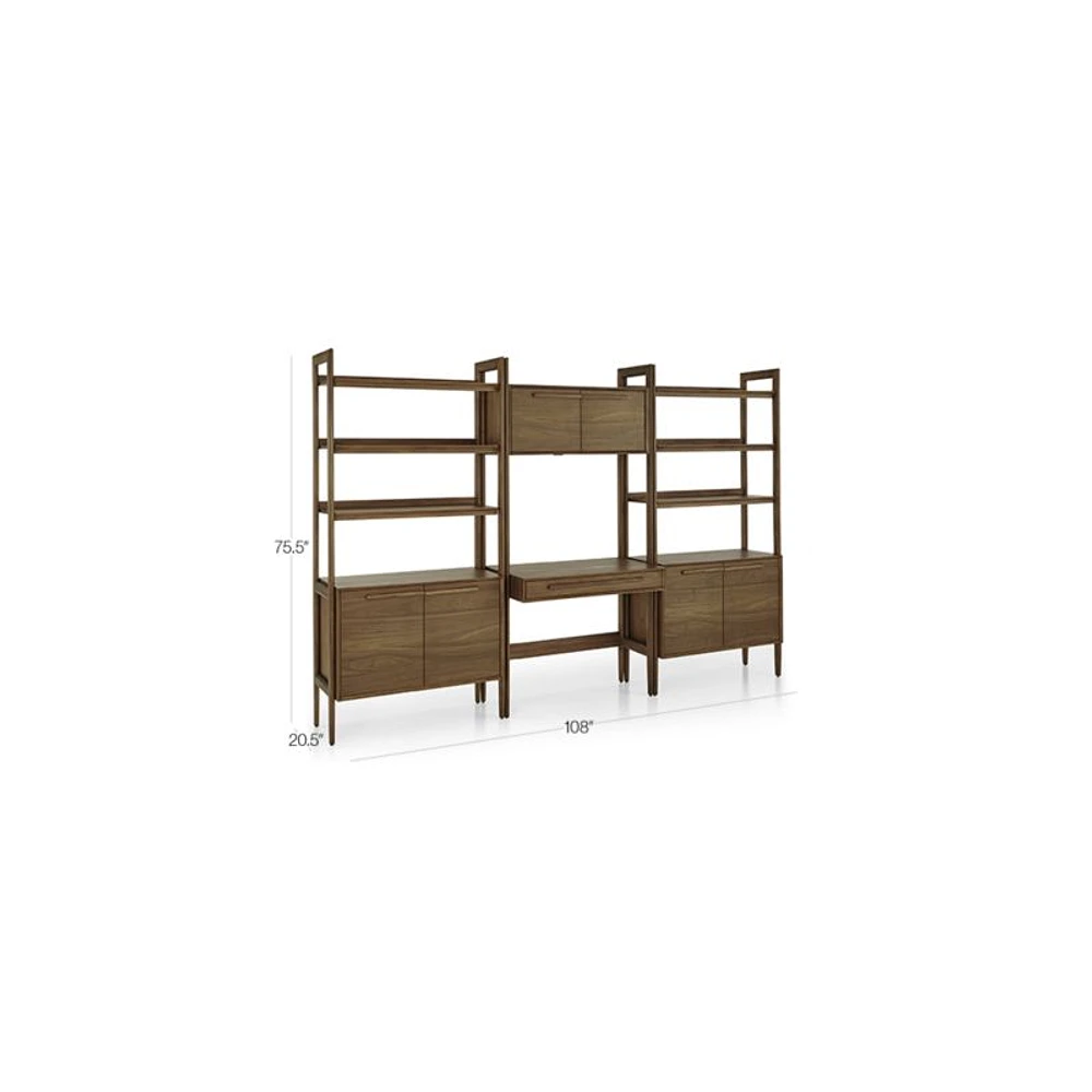 Tate 108" Walnut Bookcase Desk with Outlet Set