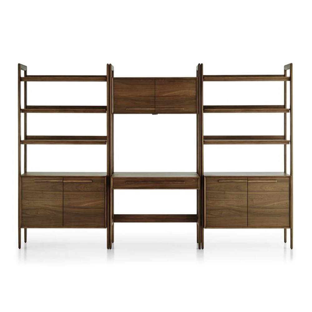Tate 108" Walnut Bookcase Desk with Outlet Set