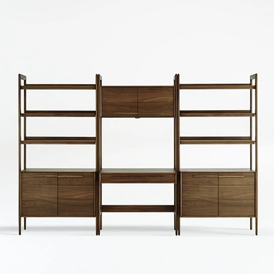 Tate 108" Walnut Bookcase Desk with Outlet Set