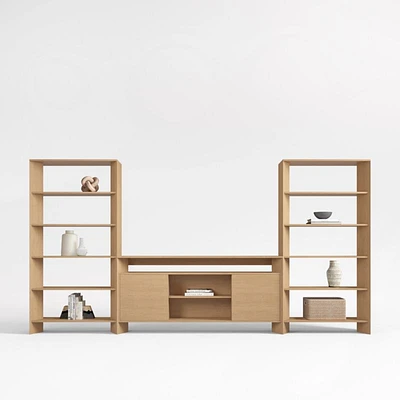 Terrazza 148" Natural Solid Oak Wood Storage Media Console Set
