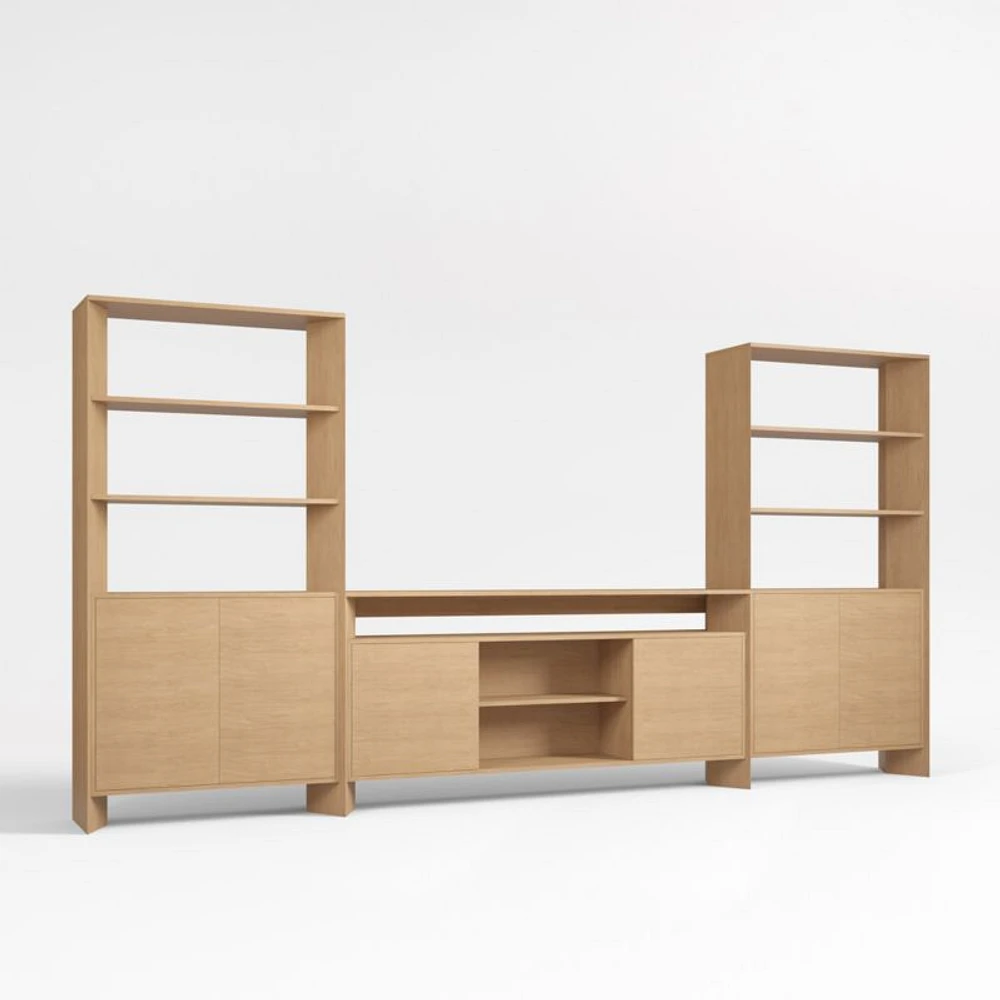 Terrazza 148" Natural Solid Oak Wood Closed Storage Media Console Set