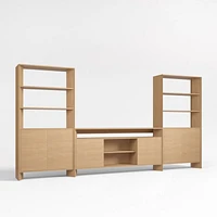 Terrazza 148" Natural Solid Oak Wood Closed Storage Media Console Set